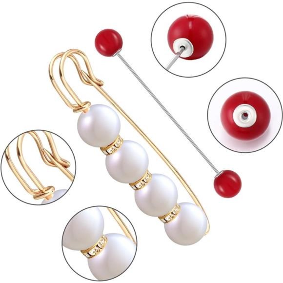 8Pieces Sweater Shawl Clips scarf collar pin Faux Pearl Brooch Pins, Safety Pins - Picture 2 of 7